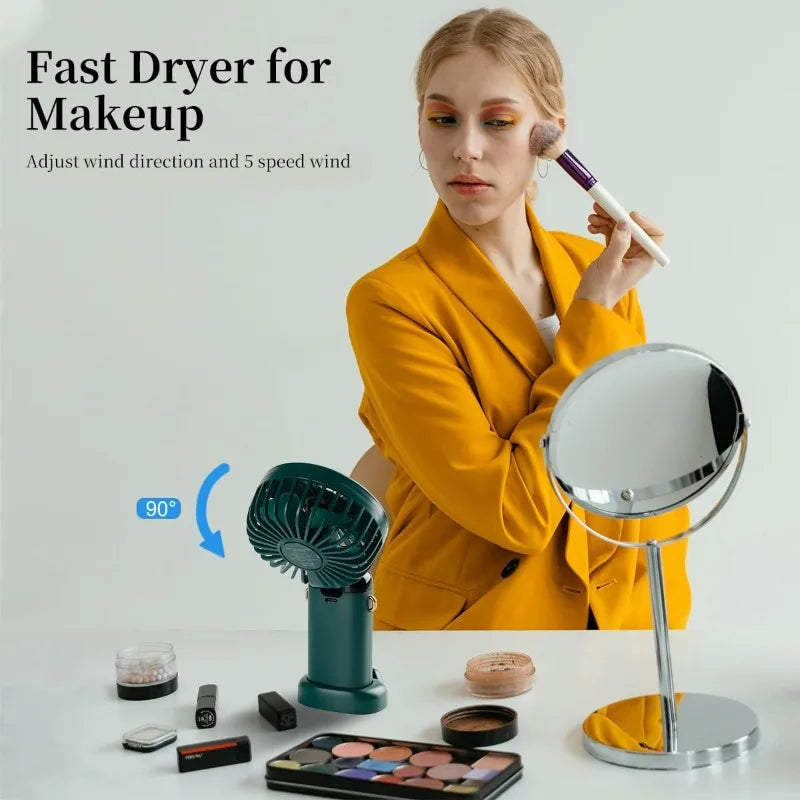 Portable Handheld Fan, Mini Fan, 90° Foldable, 5 Speeds, Handheld/neck-mounted/desktop Three-in-one Small Fan