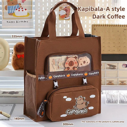 Student Stationery Bag Learning Bag Cartoon Pattern Textbook Storage Bag Large Capacity Lightweight Multi-functional Tote Bag