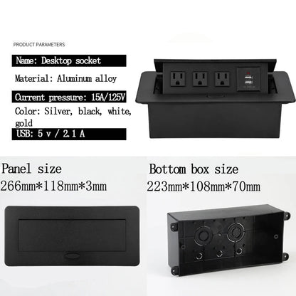 American standard socket embedded hidden desktop socket pop-up slow rise US power socket charging 2 Port USB 5v 2.1A socket