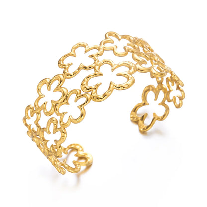 Temperament Stainless Steel Hollow Flower Open Bracelets For Women Men Elegant Texture Metal Floral Cuff Bangle Wedding Jewelry