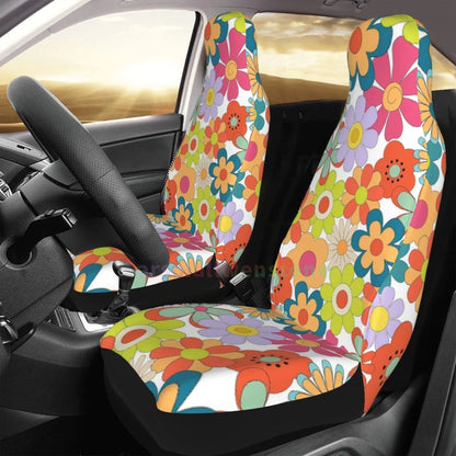 Hippie Flowers Car Seat Cover 2PCS Front Car Seat Cover Seat Anti Fouling Protective Cover Cute Car Accessories