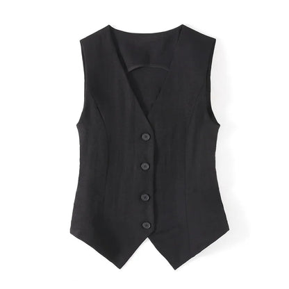 Linen waistcoat thin women's vest summer new high-end slim-fit short sleeveless suit V-neck vest clip
