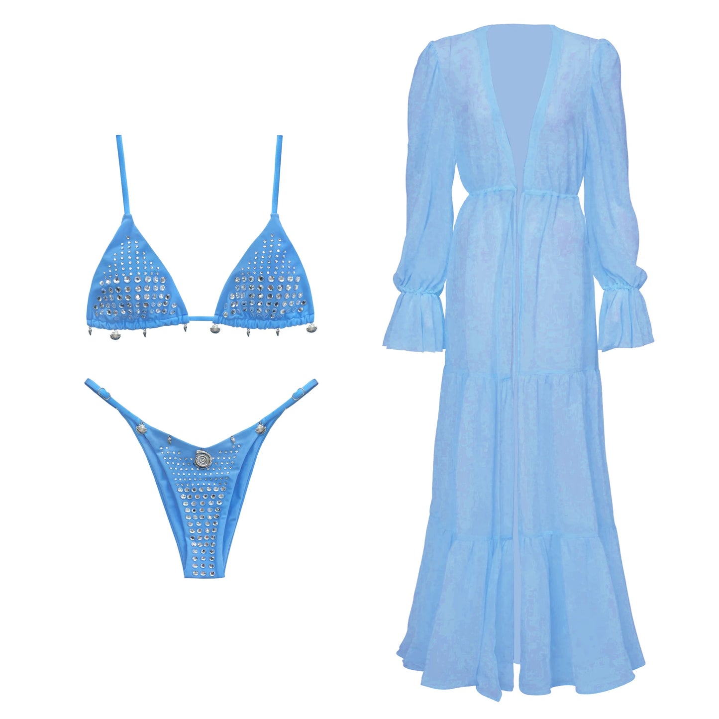 Bikini Swimsuit with Cover Up Rhinestones Brazilan Bikini Set Swimwear for Women Sexy Halter Bathing Suit Summer Female