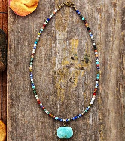 Natural Stone Pendant Necklace Geometric Amazonite Choker Necklace Jewelry Torques Necklace Gifts