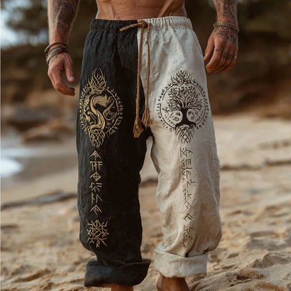 Men's Viking Nordic Sun Art Knot Tribe Celtic Rune 3D Printed Casual Pants Drawstring Straight Leg Pants Summer Beach Pants