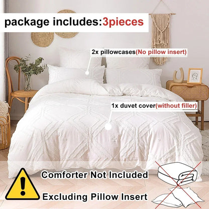 3PCS/set Khaki Tufted Duvet Cover Set Line Comforter Cover Geometric Bed Set Lightweight Down Bedding Set for All Season