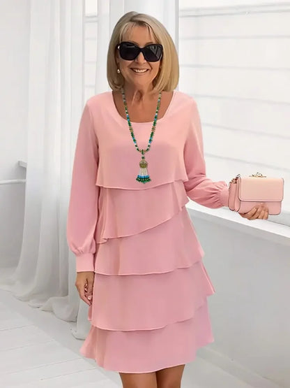 Autumn Women's Cake Chiffon Dress New Casual Elegant O-Neck Party Irregular Layered Long Sleeve Fashion Mini Dresses For Women