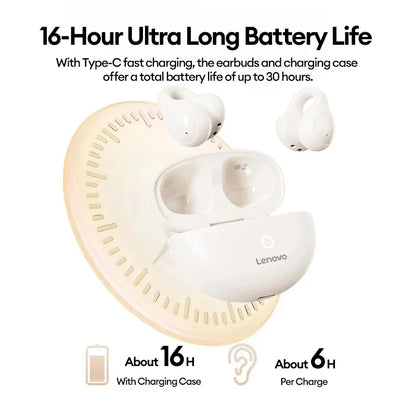 New Lenovo LP25 OWS Wireless Bluetooth 5.4 Clip Headphones Long Battery Life Gaming Headset HIFI Surround Sound Earbuds With Mic