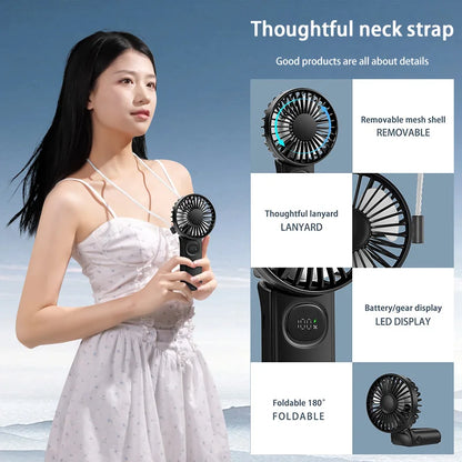 Handheld Fan Foldable Portable Fan with LED Display 3000mAh Battery Operated Mini Hand Held Fan for Travel Beach Outdoor