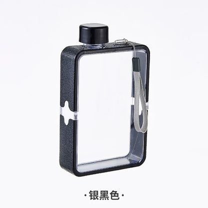 Plastic Flat Student Water Bottle Portable Fit in Handbag Free BPA Easy to Carry Transparent DIY Flask  Drop Ship Items