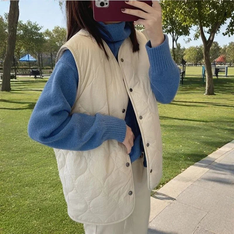 Smvp Fashion O-neck Waistcoat Solid Color Soft Baggy  single-breasted reversible Sleeveless warm plush Thicken Teddy Coat ladies