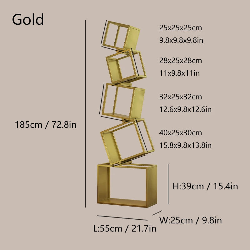 5 Layer Grid Bookshelf Modern Simple Foldable Storage Metal Living Study Room Decoration Corner Arrange Floor Standing Bookshelf