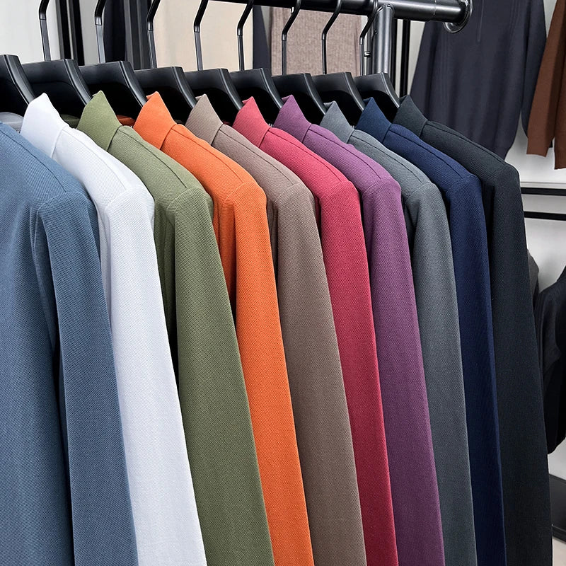 100% pure cotton autumn and winter men's fashion sports brand embroidered pony long sleeved POLO shirt business casual T-shirt