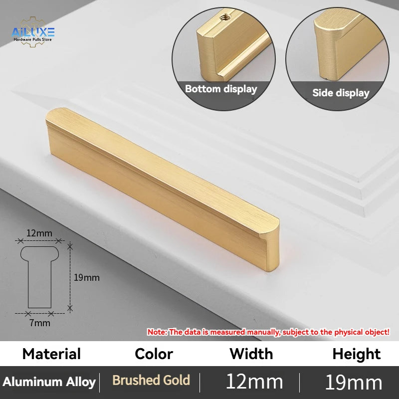 Multi-Size (80-1200mm) Cabinet Handles - Solid Aluminum Alloy Rounded Corner Pulls, Brushed Gold Finish for Wardrobe & Kitchen