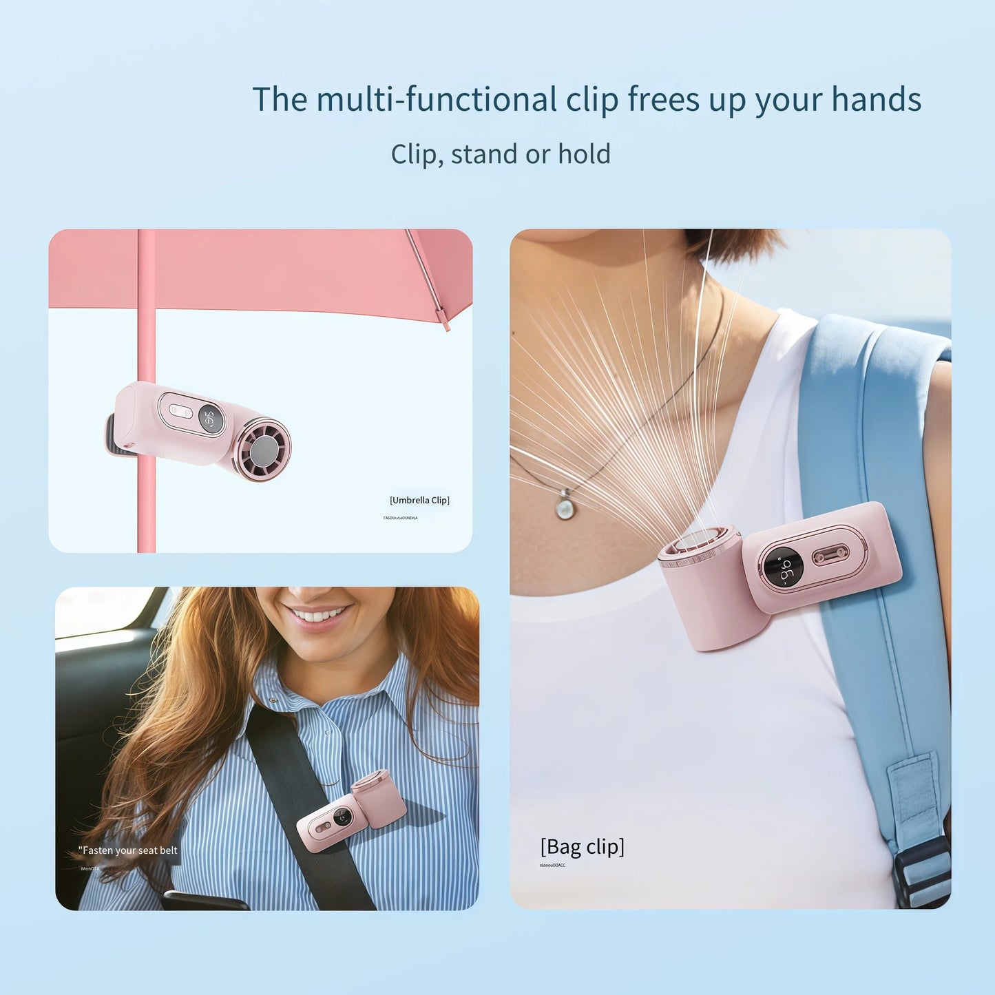 Portable Handheld Fan Mini Clip Fan Umbrella Holder Function Rotatable USB charging Compact Personal Cooling Fan Outdoor Camping
