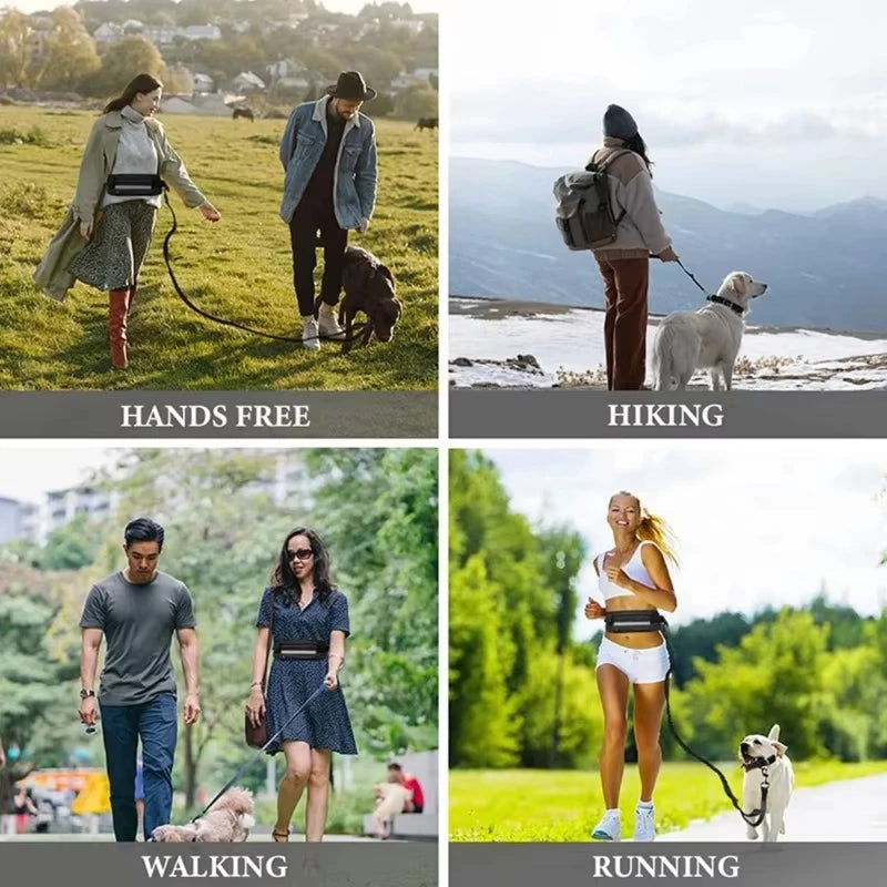 HOMEFISH Hands-Free Dog Leash Pet Leash Reflective with Waist Bag Retractable Elastic for Running&Walking Pet Supplies HD
