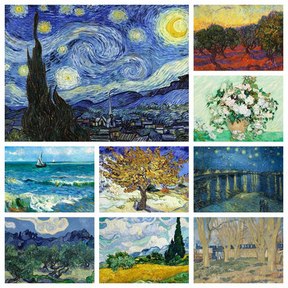 DIY Van Gogh Diamond Painting 5D Full Mosaic Abstract Garden Almond Blossoms Starry Night Rhinestone Decor Home