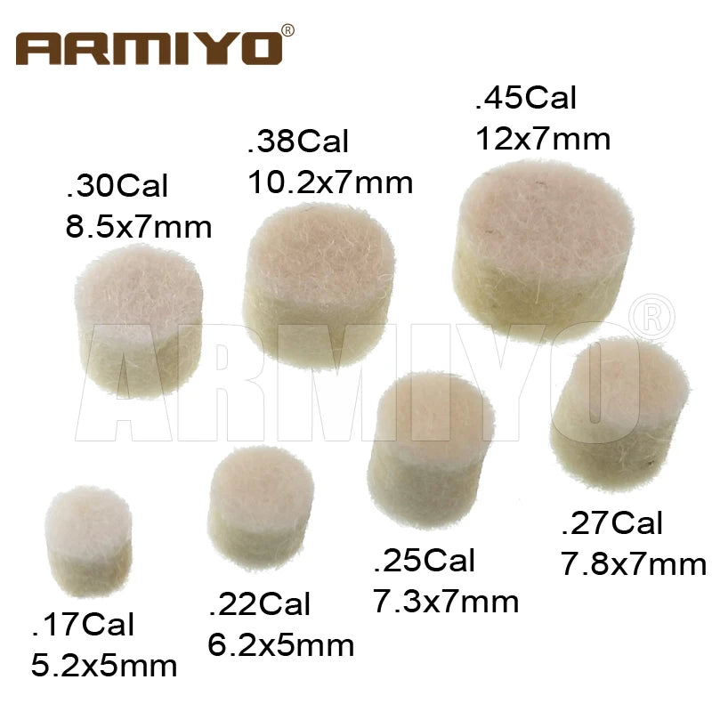 Armiyo .17Cal 5.56mm ~ 9mm .45Cal 100Pcs Wool Felt Polishing Pad Without Hole Bore Mop Brush Pipeline Cleaning Oiling Tool