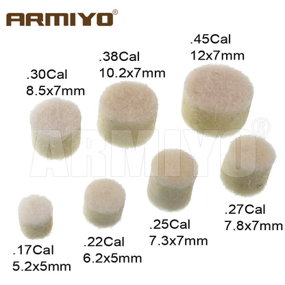 Armiyo .17Cal 5.56mm ~ 9mm .45Cal 100Pcs Wool Felt Polishing Pad Without Hole Bore Mop Brush Pipeline Cleaning Oiling Tool
