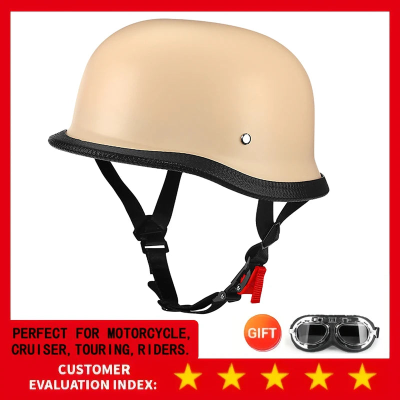 Motorcycle Half Helmet German Leather Vintage Helmet Casco Moto Motorcycle Open Face Helmet Biker Pilot DOT Certification M-L-XL