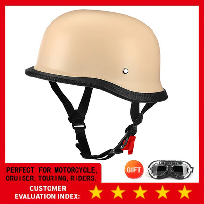 Motorcycle Half Helmet German Leather Vintage Helmet Casco Moto Motorcycle Open Face Helmet Biker Pilot DOT Certification M-L-XL