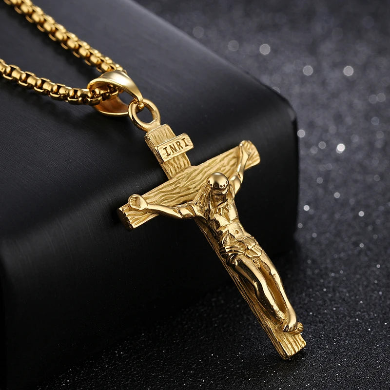 Christian Jesus Cross Necklace For Women Men Stainless Steel Chains Choker Religion Cross Pendants Jewelry Prayer Baptism Gifts