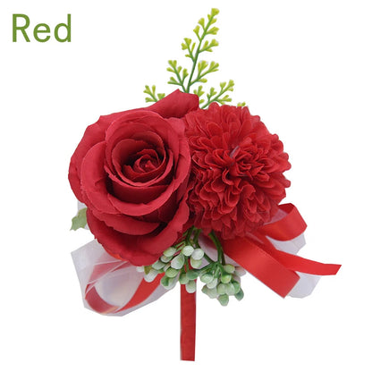 Girls Bridesmaid Wrist Flowers Groom Boutonnier Suit Corsage Pins Artificial Silk Rose Fabric Hand Flowers Wedding Accessories