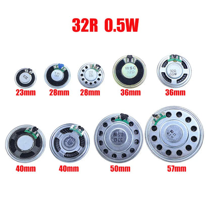 2PCS 8R 32R 0.5W 1W 2W Mini Speaker 8 Ohm 32 Ohm Loud Speaker Diameter 20mm 23mm 26mm 28mm 30mm 32mm 36mm 40mm 45mm Loudspeaker