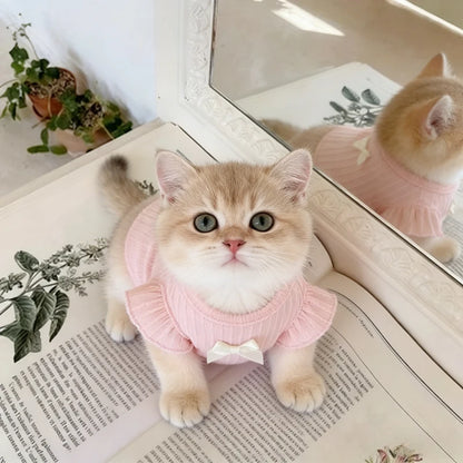 Adorable Dog Vest with Bowknot Summer Breathable 2-Leg Pet Clothes Teddy Cat Apparel Lightweight Tank Top Puppy Clothing