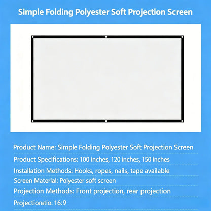 16:9 Portable Foldable Projector Screen, Wall Mount Projection Screen with Grommets, Indoor Outdoor Movie Screen