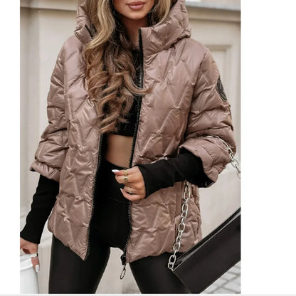 Winter Warm High Collar Long Sleeve Patchwork Cotton Jacket Hooded Coat Abrigos De Mujer Manteaux Hiver Femme Chaqueta Acolchada