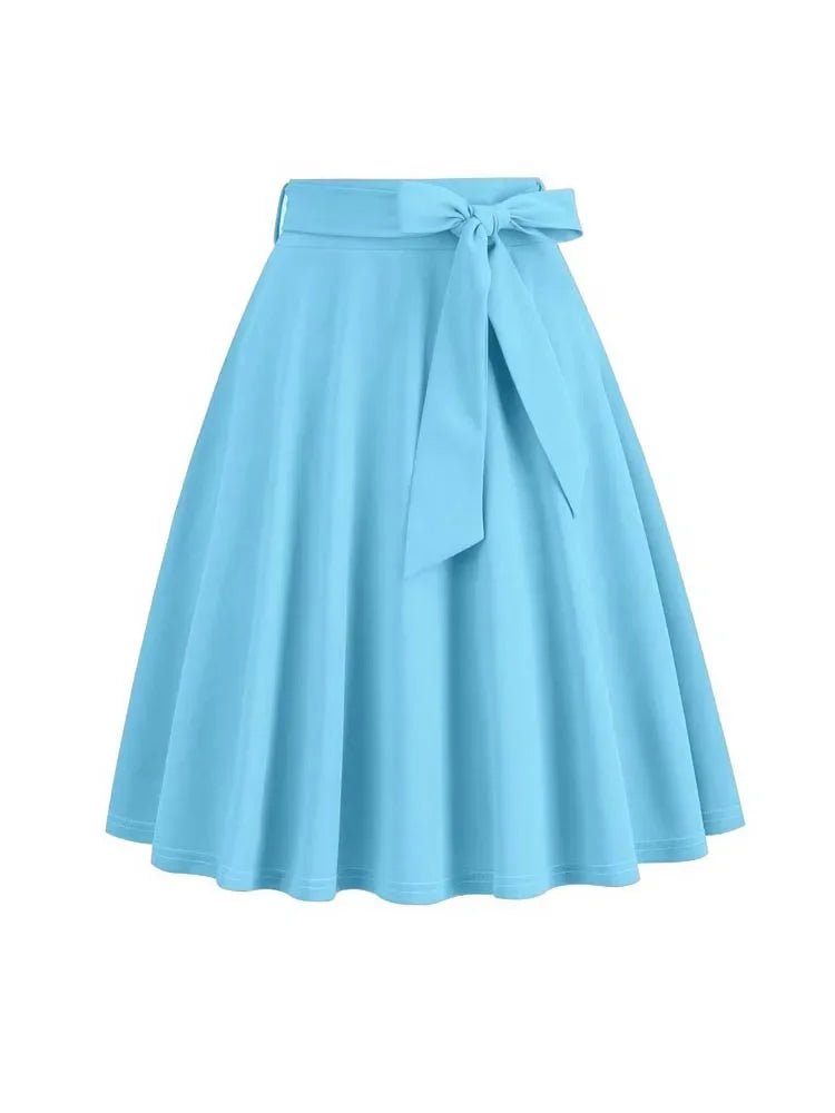2025 Women Retro Vintage Midi Long Skirt Solid Elegant High Waist A Line Skater 50s Swing Skirts Ladies Workwear Falda Mujer