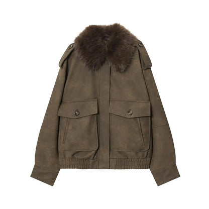 Detachable Collar Faux Suede Effect Jacket Outerwear Winter New Style Women's Fashionable Commute Style Polyester Blend