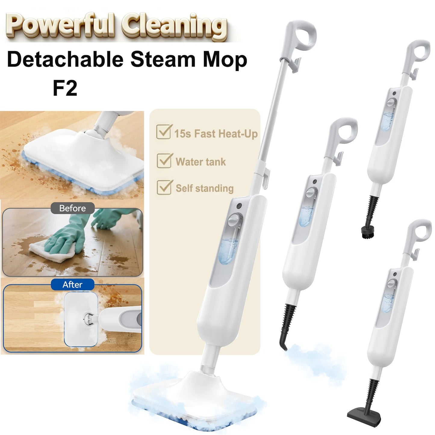 Vastorm Steam Mop Powerful 6 in 1 Handheld Scrubbing Steam Vacmop Detachable Floor Steam Cleaner High Temperature for Hardwood Floor Marble Floor Kitchen Carpet-F2