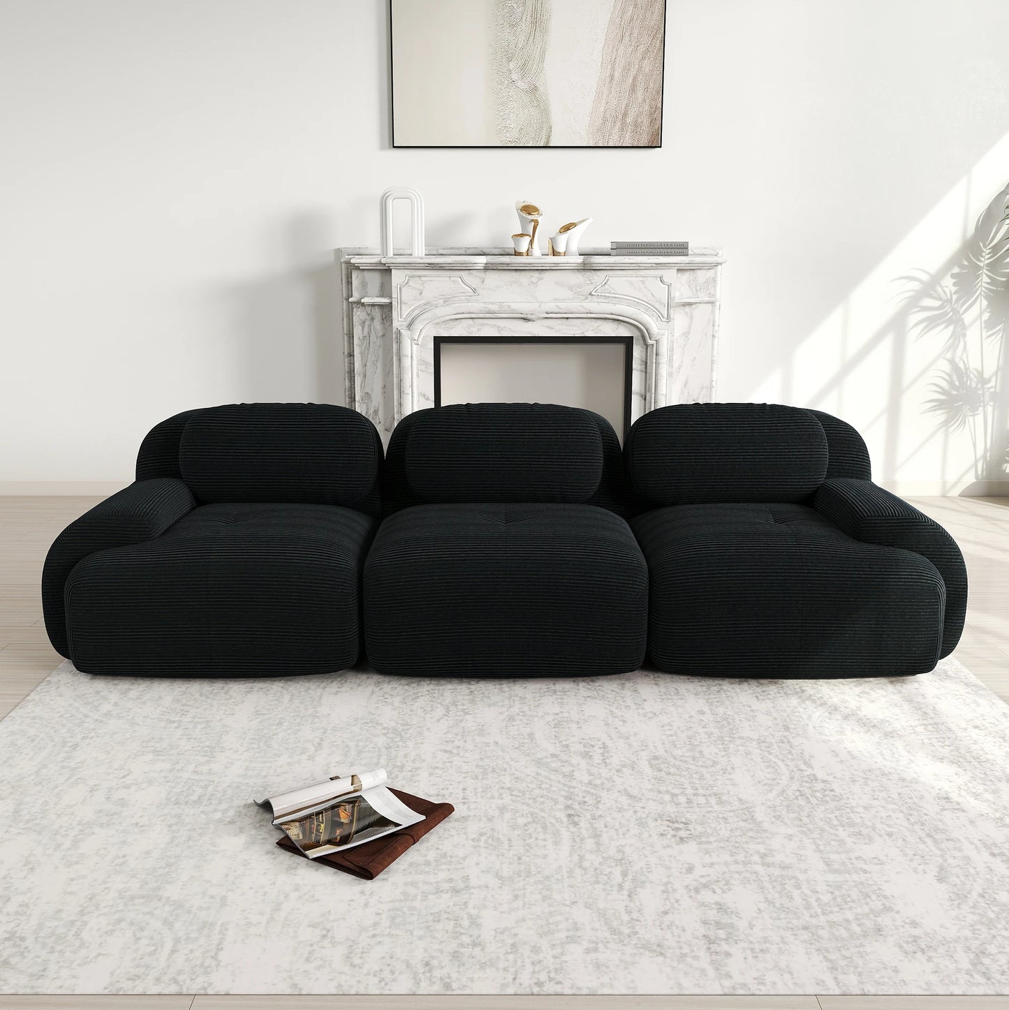3-seater Sofa in Premium Cordsamt, Non-slip, Ergonomic Armrests and Highly Elastic Upholstery for Living Room and Bedroom, Green
