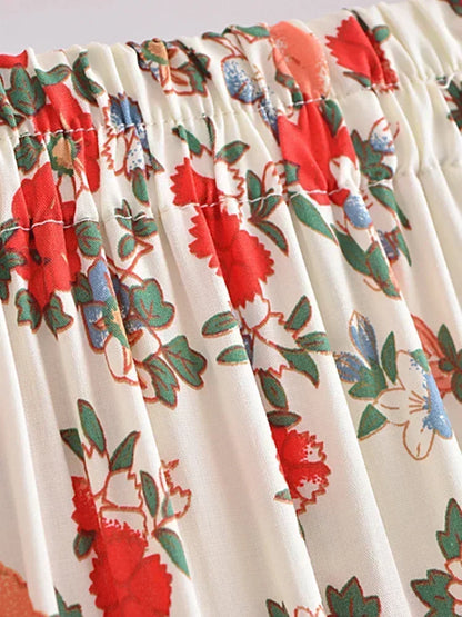 Vintage Chic Fashion Women Beach Bohemian Floral Print  Hippie Skirt High Elastic Waist Gothic Holiday Boho Maxi Skirts Femme