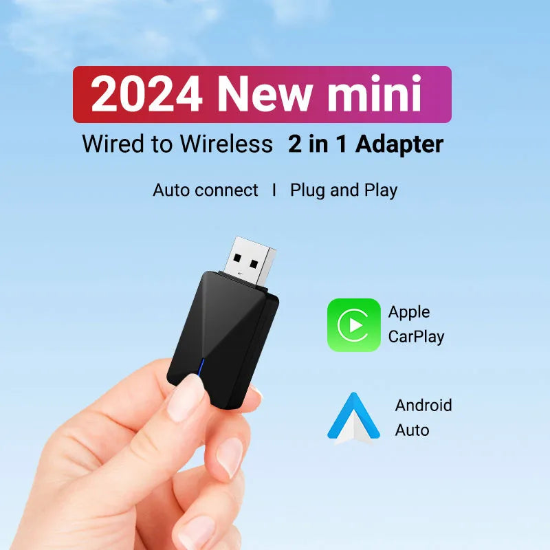 Wired to Wireless CarPlay and Android Auto 2in1 Mini Box  5GHz WiFi5 Transmission Speed Plug and Play Fashionable and Portable