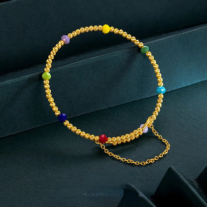 Genuine Gold Color Lucky Bead Bangle with Colorful Bead for Women Fine Jewelry Bracelet Bangle Fine Jewelry Gifts