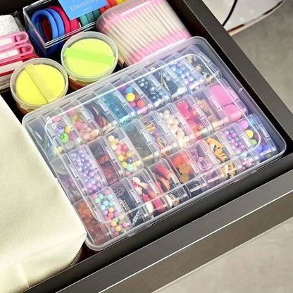 Durable plastic storage box, 30 compartments and small containers, transparent jewelry and home small item storage box