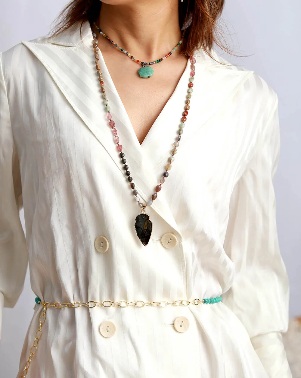 Natural Stone Pendant Necklace Geometric Amazonite Choker Necklace Jewelry Torques Necklace Gifts