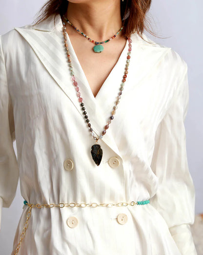 Natural Stone Pendant Necklace Geometric Amazonite Choker Necklace Jewelry Torques Necklace Gifts
