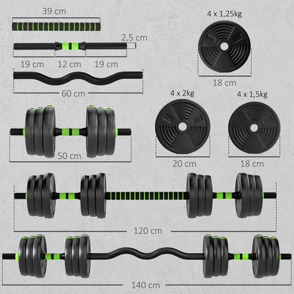 Sportnow Adjustable Dumbbell Set 2/3 in 1 20kg, Weight Set with Connecting Bar and Non-Slip Handle, Weights and Dumbbells