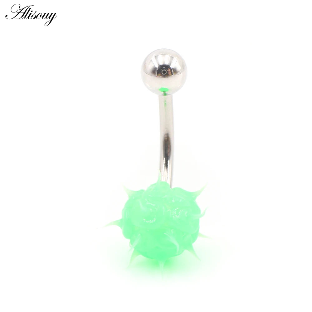 Alisouy 1PC 14G Silicone Rubber Brushed Fuzzy Ball Stainless Steel Bar Girl Women Belly Navel Button Ring Piercing Body Jewelry