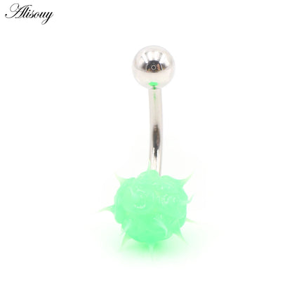 Alisouy 1PC 14G Silicone Rubber Brushed Fuzzy Ball Stainless Steel Bar Girl Women Belly Navel Button Ring Piercing Body Jewelry