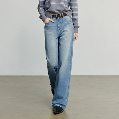TOYOUTH Women Denim Jeans 2025 Autumn New Cotton High Street Wide Leg Pants Gray