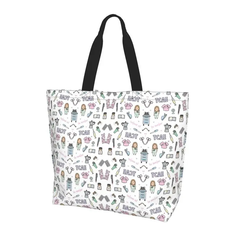 Custom Enfermera En Apuros Doctor Nurse Medical Large Capacity Tote Bag Shoulder Bag Handbags for Women Grocery Shopping Bags
