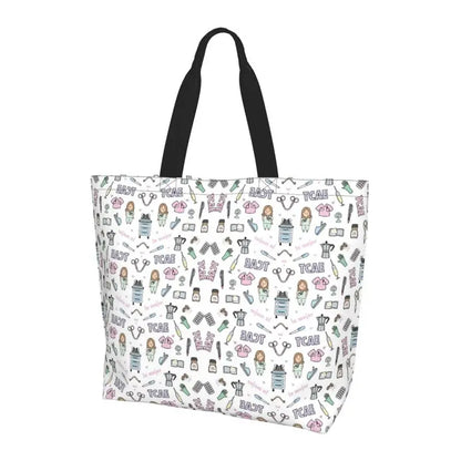 Custom Enfermera En Apuros Doctor Nurse Medical Large Capacity Tote Bag Shoulder Bag Handbags for Women Grocery Shopping Bags