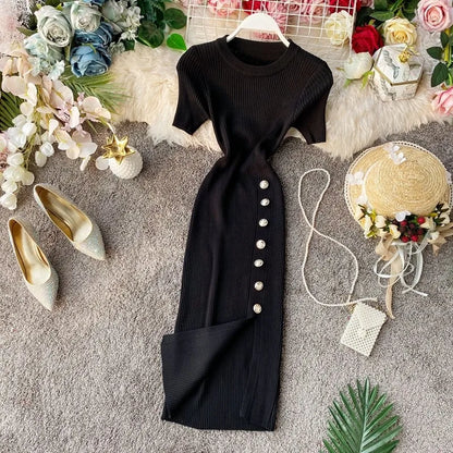 YuooMuoo  Women Dress European and American Fashion Short Sleeve Slimming Side Slit Knitted Mini Dress Streetwear Lady Outfits