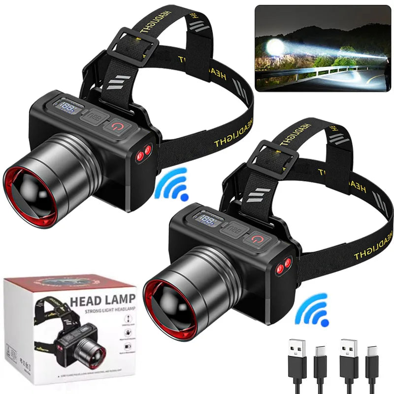 LED Rechargeable Headlights, Adjustable Zoom, Waterproof Headlights, Front Headlights, Ultra Bright Headlights for Camping