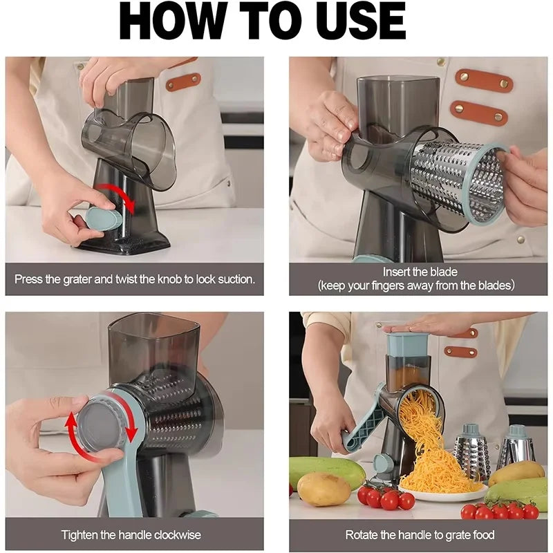 3 in 1 Multi-function Drum Vegetable Chopper Hand-operated Potato Slice Chopper Pressed Vegetable Grinder Peeled Garlic Chopper